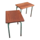 Pair of 1960s tables in tubular metal and solid teak
