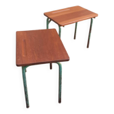 Paire de table année 60 en métal tubulaire et  teck massif
