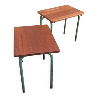 Paire de table année 60 en métal tubulaire et  teck massif