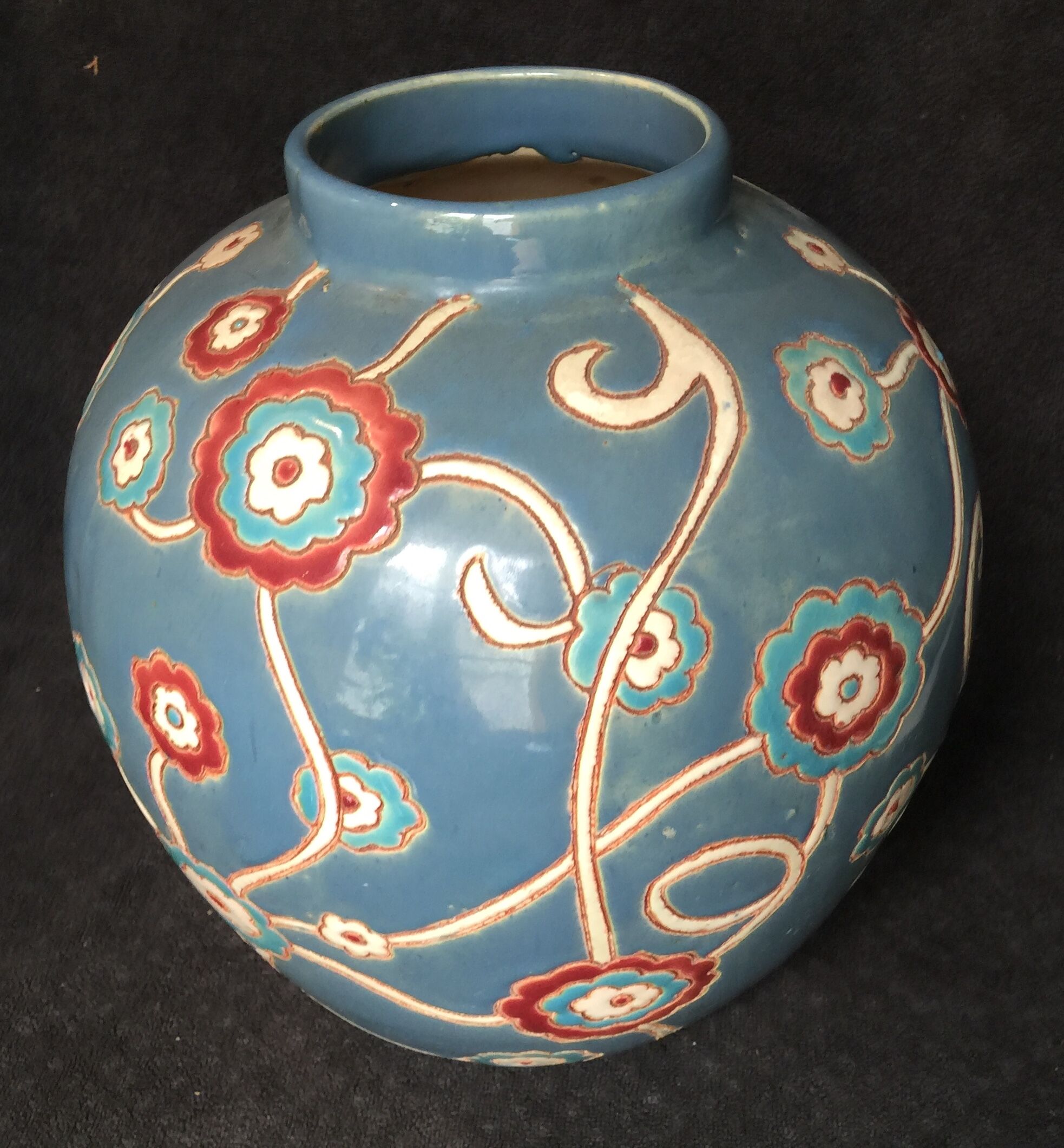 Vase ball glazed earthenware signed louan 1930