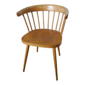 Wooden armchair, splayed legs, Scandinavian style, Baumann or Thonet.