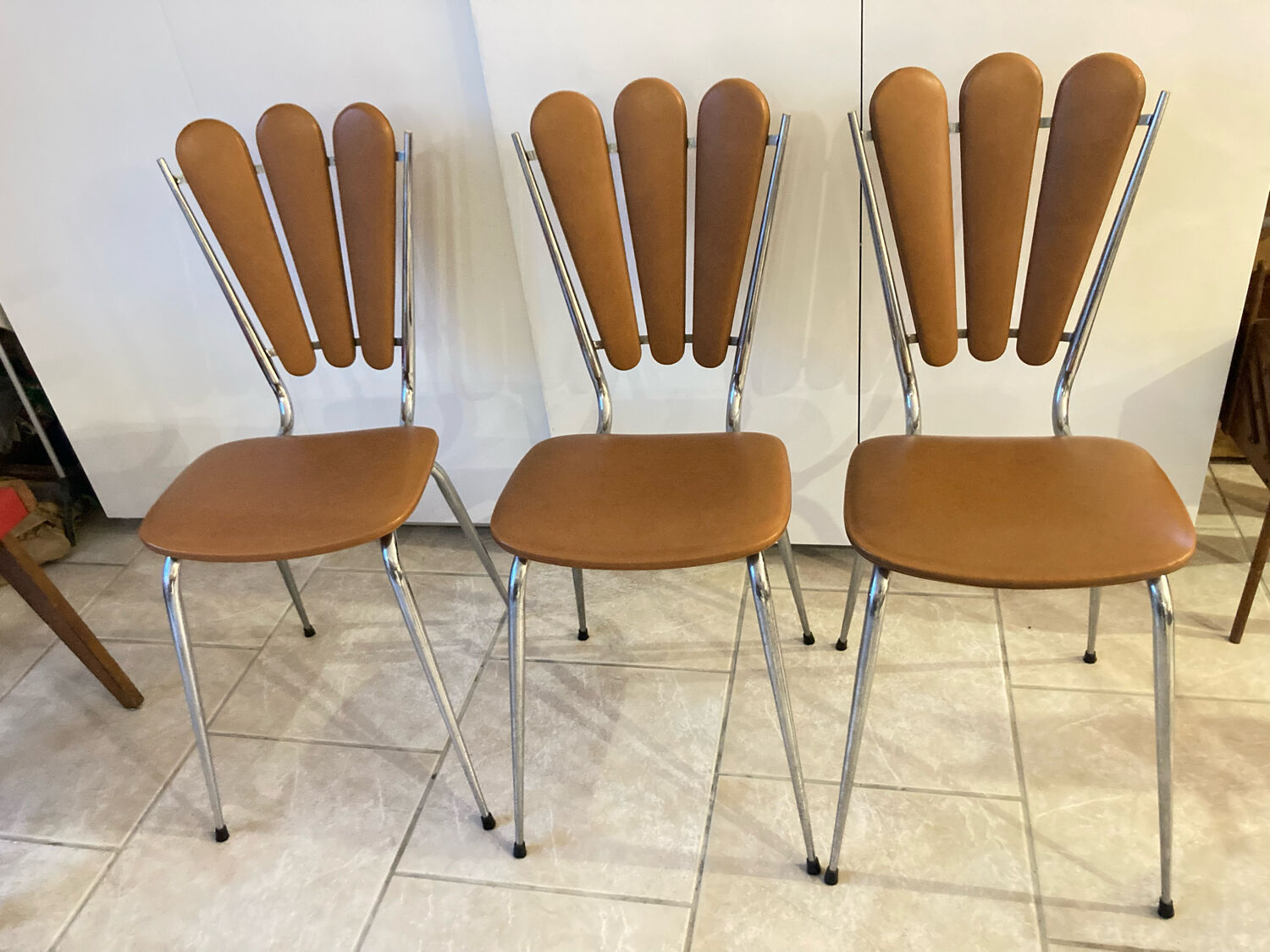 Set of 3 petal chairs Skaï brown