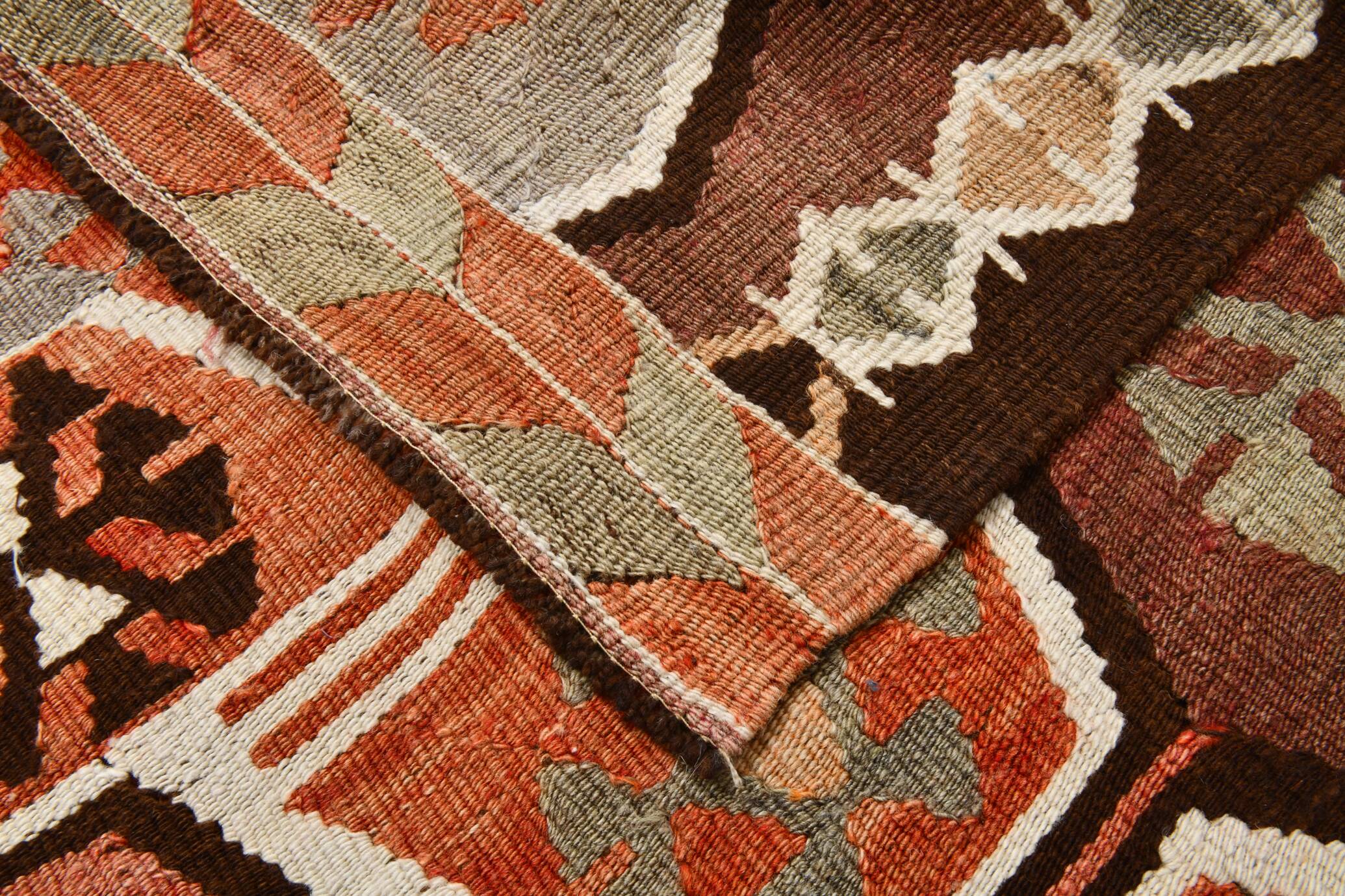 5x10 Pale Red & Brown Geometric Persian Kilim Rug, 170x310Cm