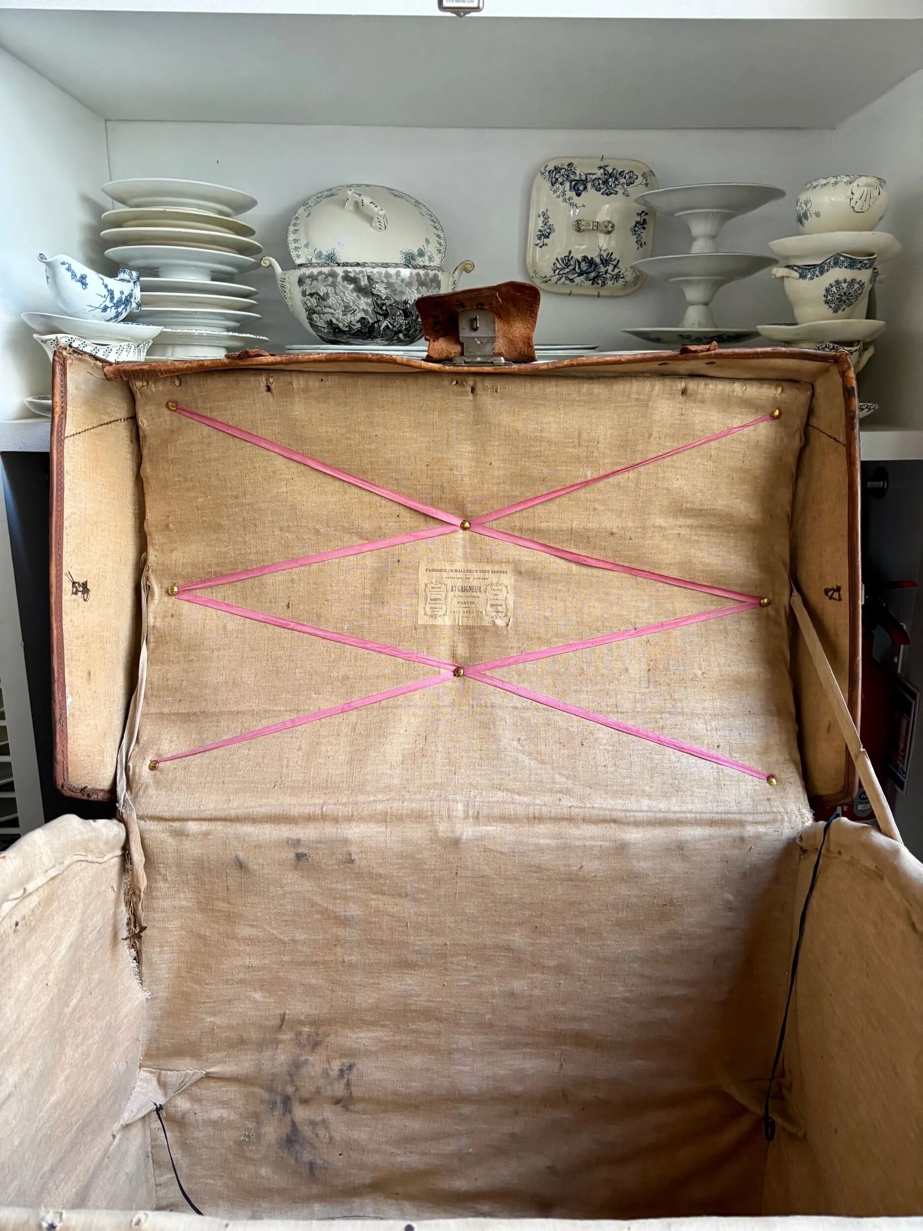 Wicker bag Gaigneur, coated canvas and leather marked JG
