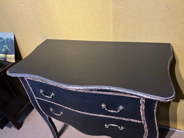 Commode de Style néo-Louis XV , laquée en noir , 2 tiroirs
