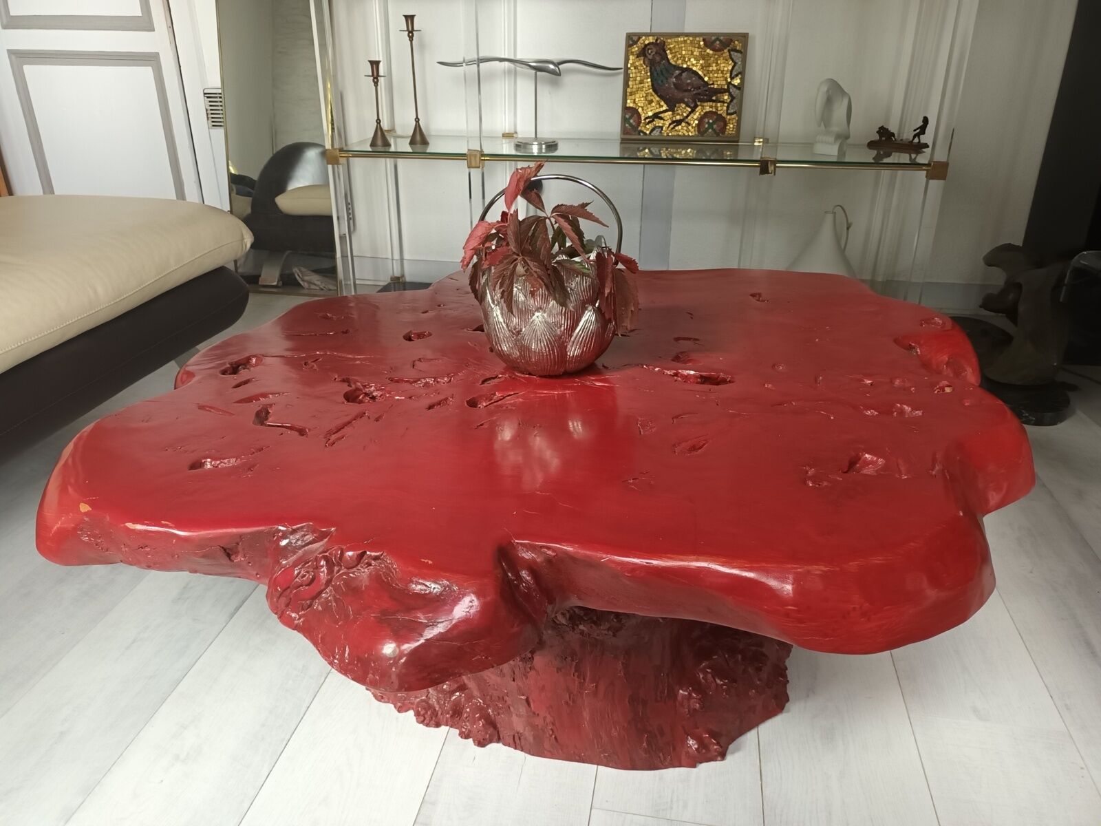 Brutalist coffee table magnifying elm