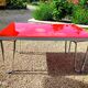 Table "floating" Space age 1970 Red Glass and Dove Tail - 140x80cm