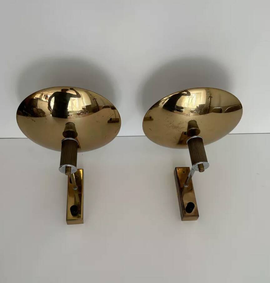 Pair of vintage chrome and brass wall lights, Italy 1980