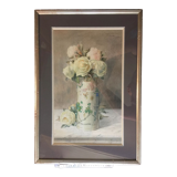 Aquarelle  "roses blanches dans un vase japonisant" signée ernest foussier 1901