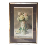 Ernest FOUSSIER 1901 "White roses in a Japanese vase"watercolor signed