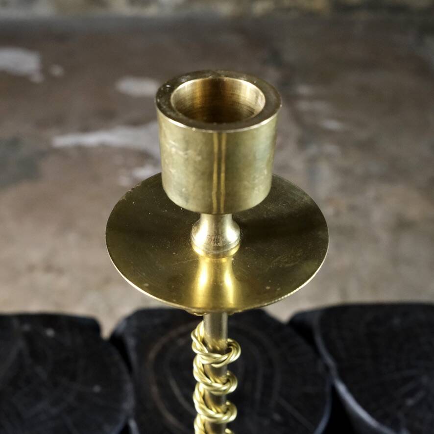 Pair of Art Deco twisted brass candlesticks, France, 1930s