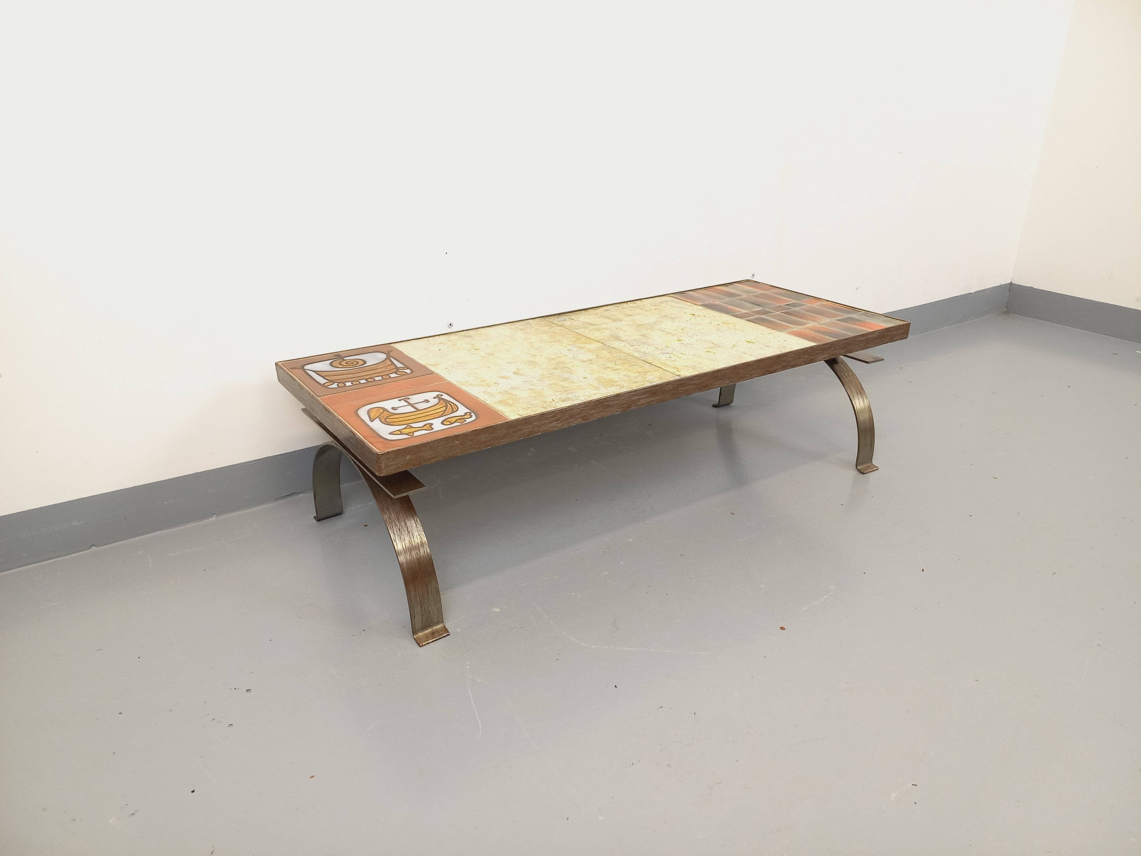 Vintage ceramic coffee table by Jean Gregorieff for Roche Bobois