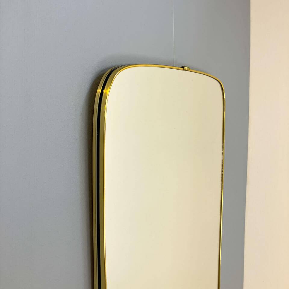 Vintage wall mirror with brass frame from the 60s, 35cm x 77cm