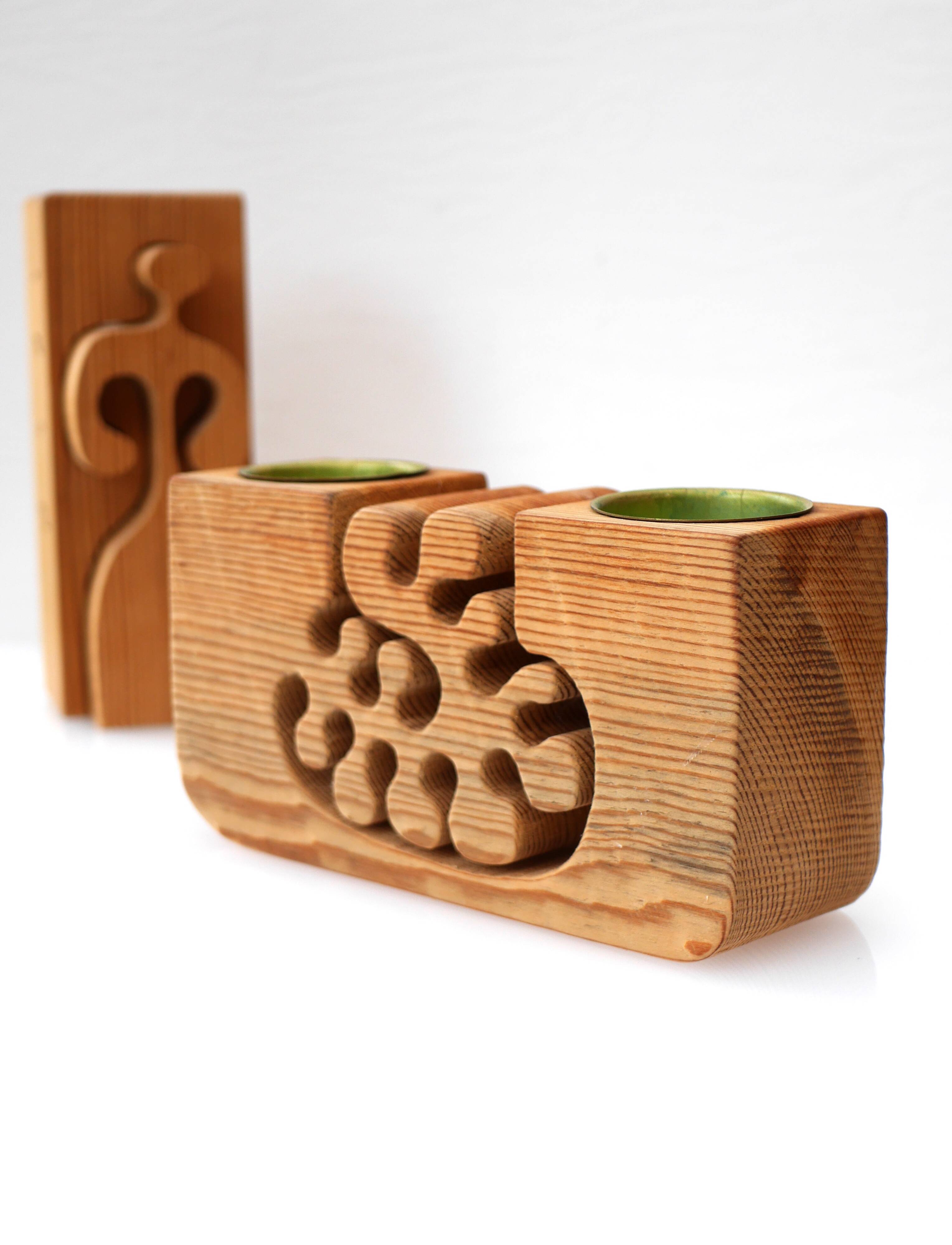 Large Wooden Candleholder by Gunnar Kanevad for Gamla Linköping, Sweden