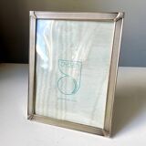 Vintage art deco silver colored metal picture frame 18.5 x 14.5 cm convex bubble glass