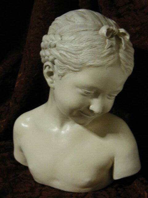 Sculpture bust girl "the laughing girl of Pigalle" terracotta patina