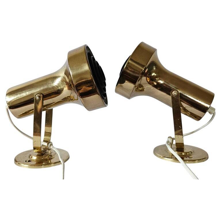 Rare pair of mid-century wall lamps, aneta, sweden, 1970s