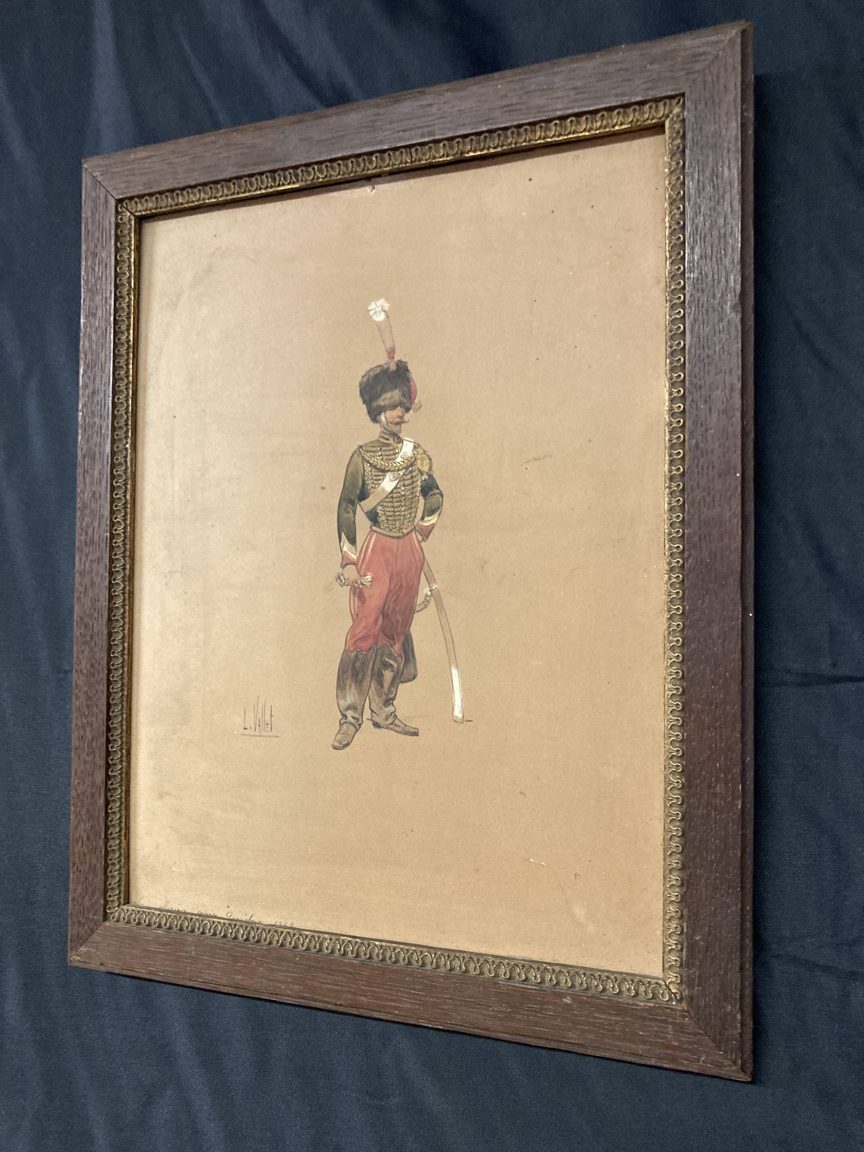 Louis vallet (1856-1940), non-commissioned officer of the guides, 1869 framed watercolor