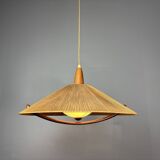 Large Mid-Century Teak and Sisal Cord Pendant from Temde Leuchten, 1960s