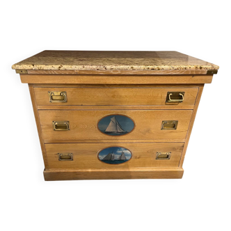 Marine chest of drawers in solid whitewashed oak