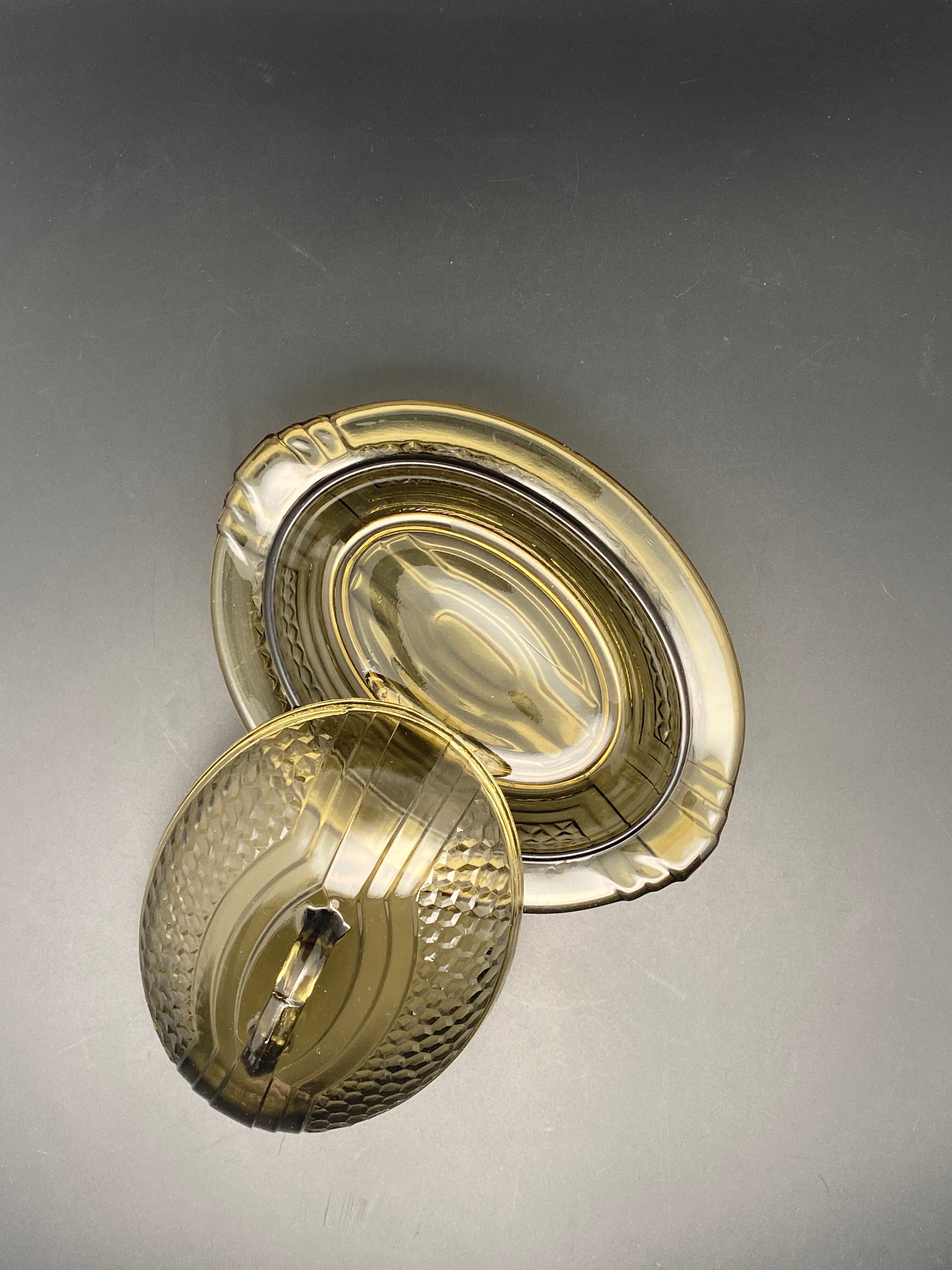 Butter dish or "little casserole" in black colored glass honeycomb pattern