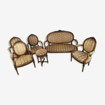 Salon fauteuils banquette médaillon
