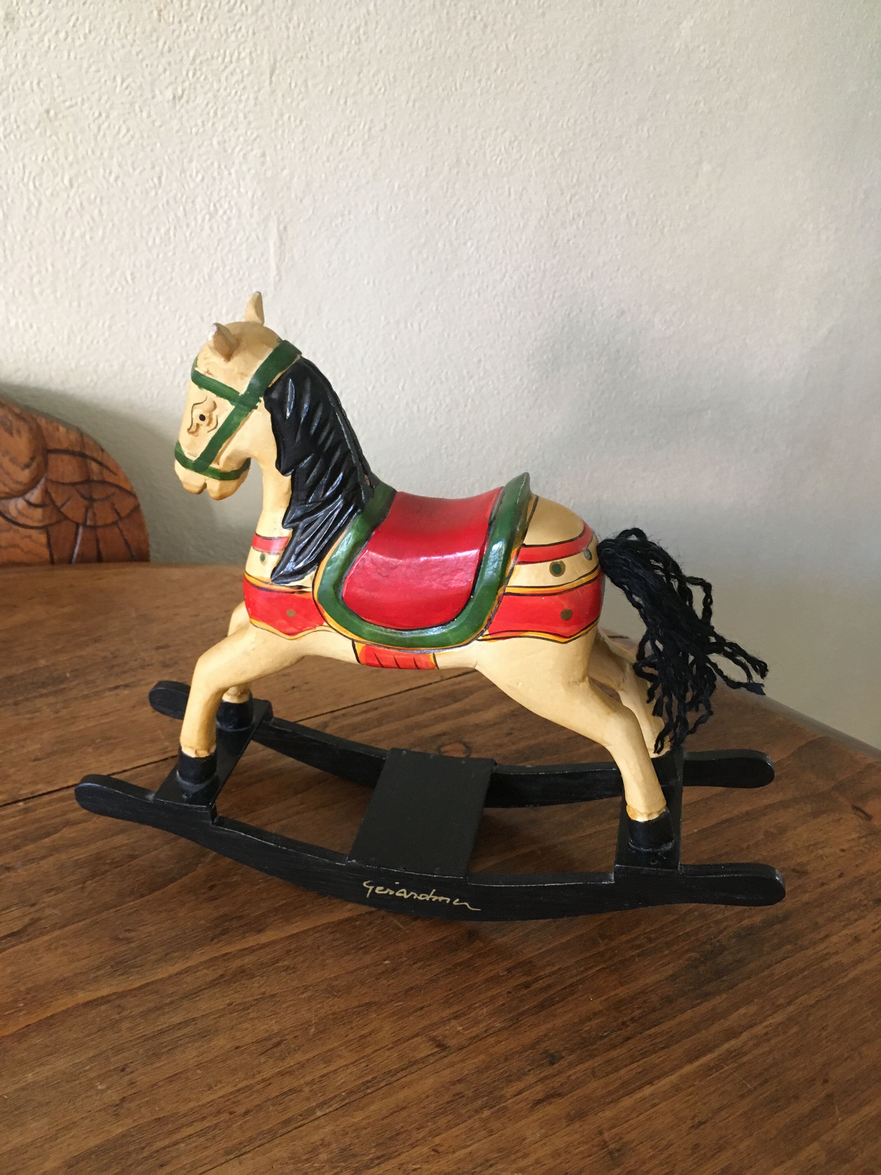Wooden rocking horse, decorative, artisanal