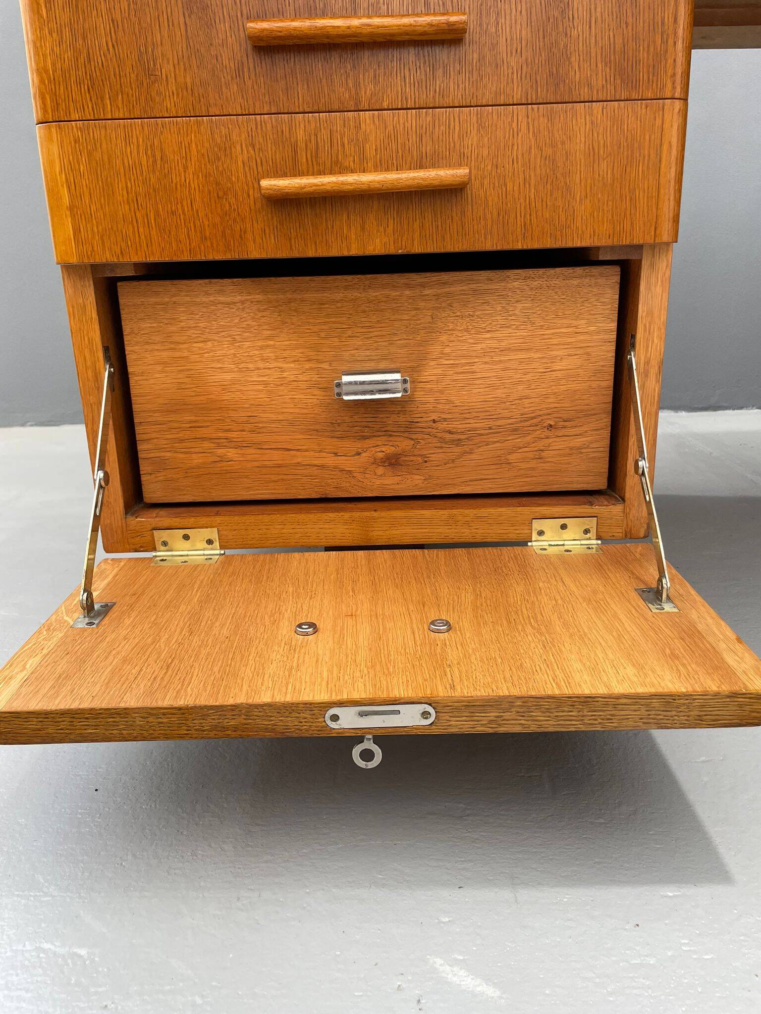 Bauhaus Walnut Writing Desk with Red Top