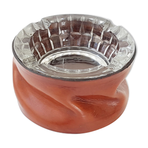 cendrier en cuir & verre
