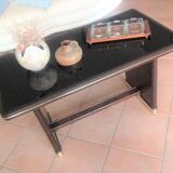 Coffee table with black glass top / 40s-50s