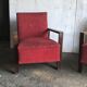 Set de 2 fauteuils Art Déco en bois et tissu bordeaux/marron - années 1940