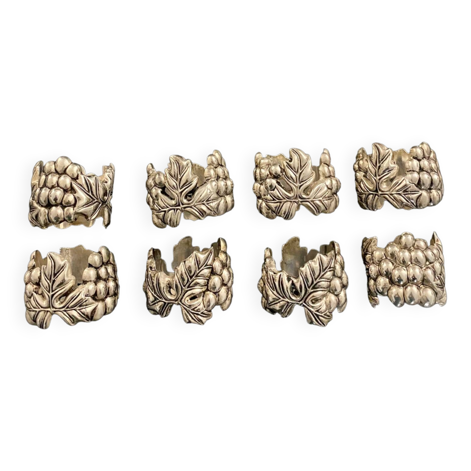 8 Silea France napkin rings grape pattern