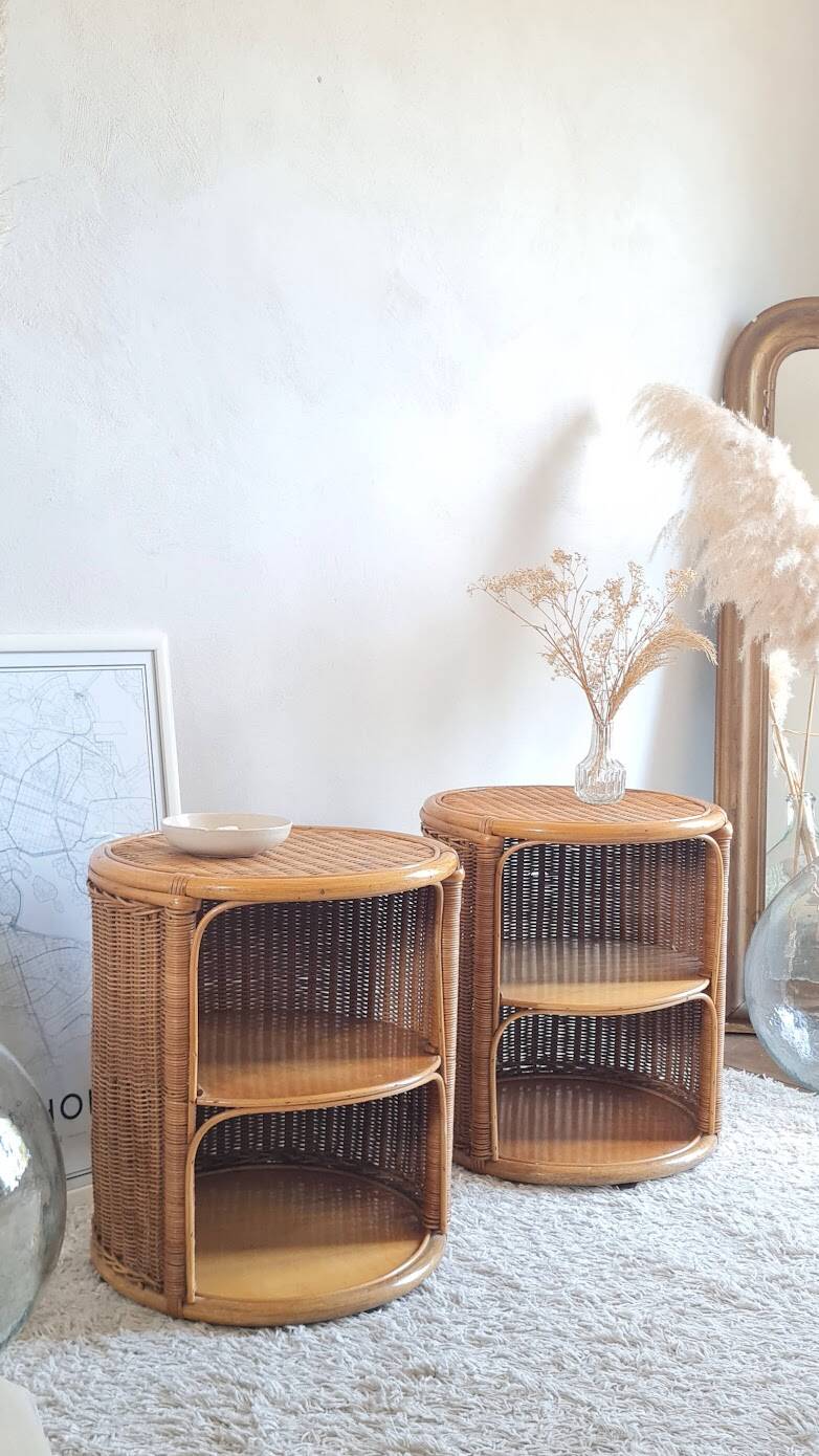 Pair of wicker bedside tables circa the 1970s.