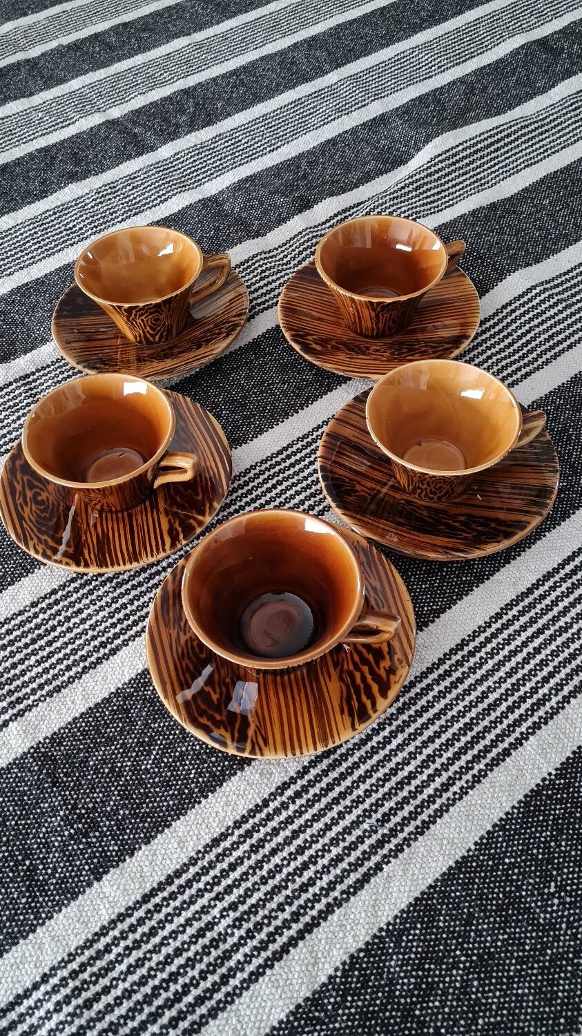 Mahogany Sarreguemine Coffee Cups