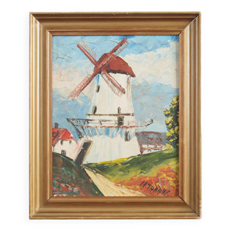 Painting „The Colourful Windmill”, Scandinavian design, 20th century, by Aa