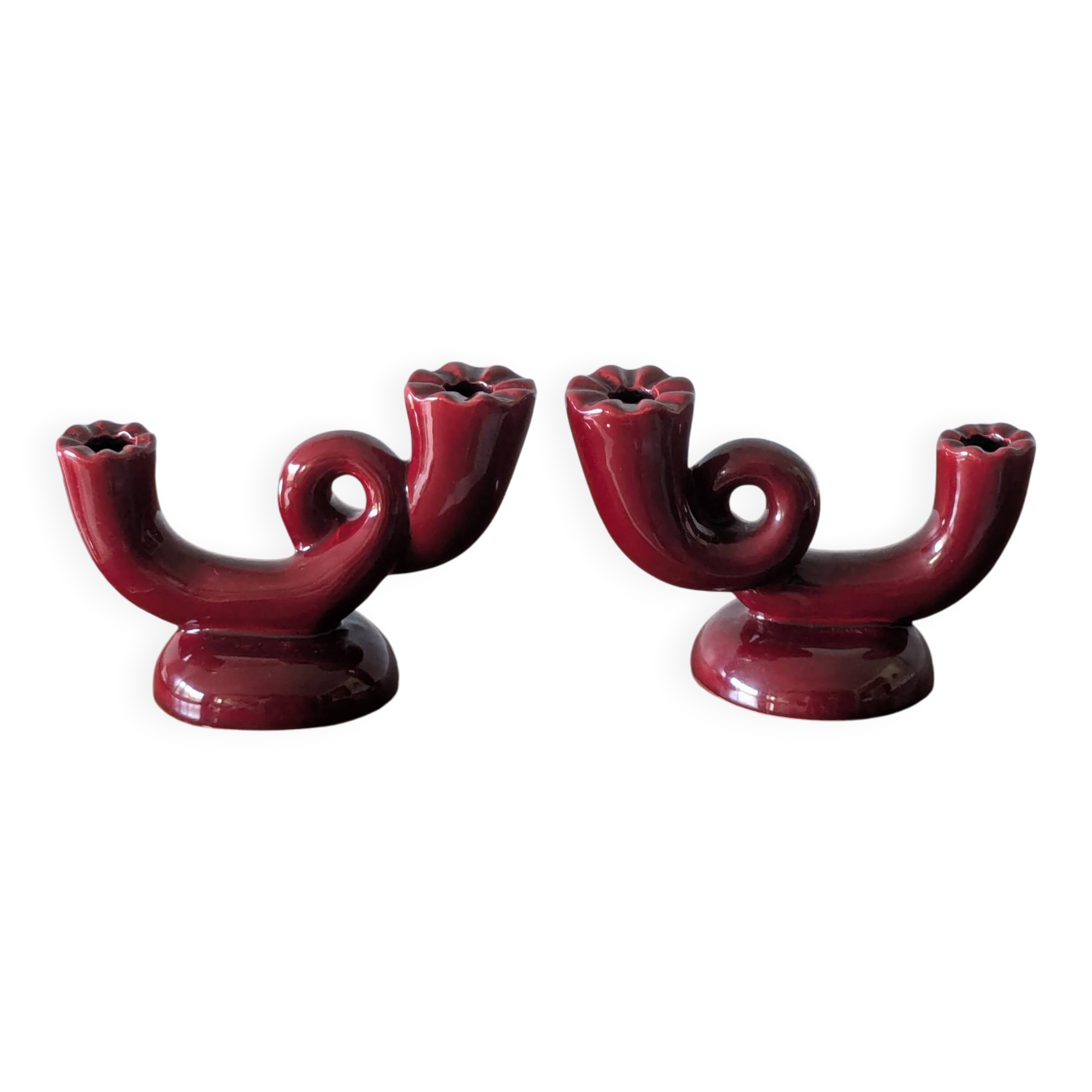 2 vintage Bordeaux ceramic candle holders