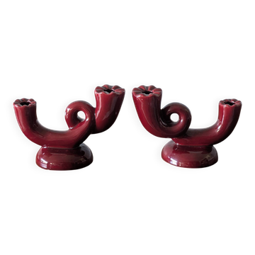 2 vintage Bordeaux ceramic candle holders