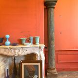 Teak and blue lacquered stone column