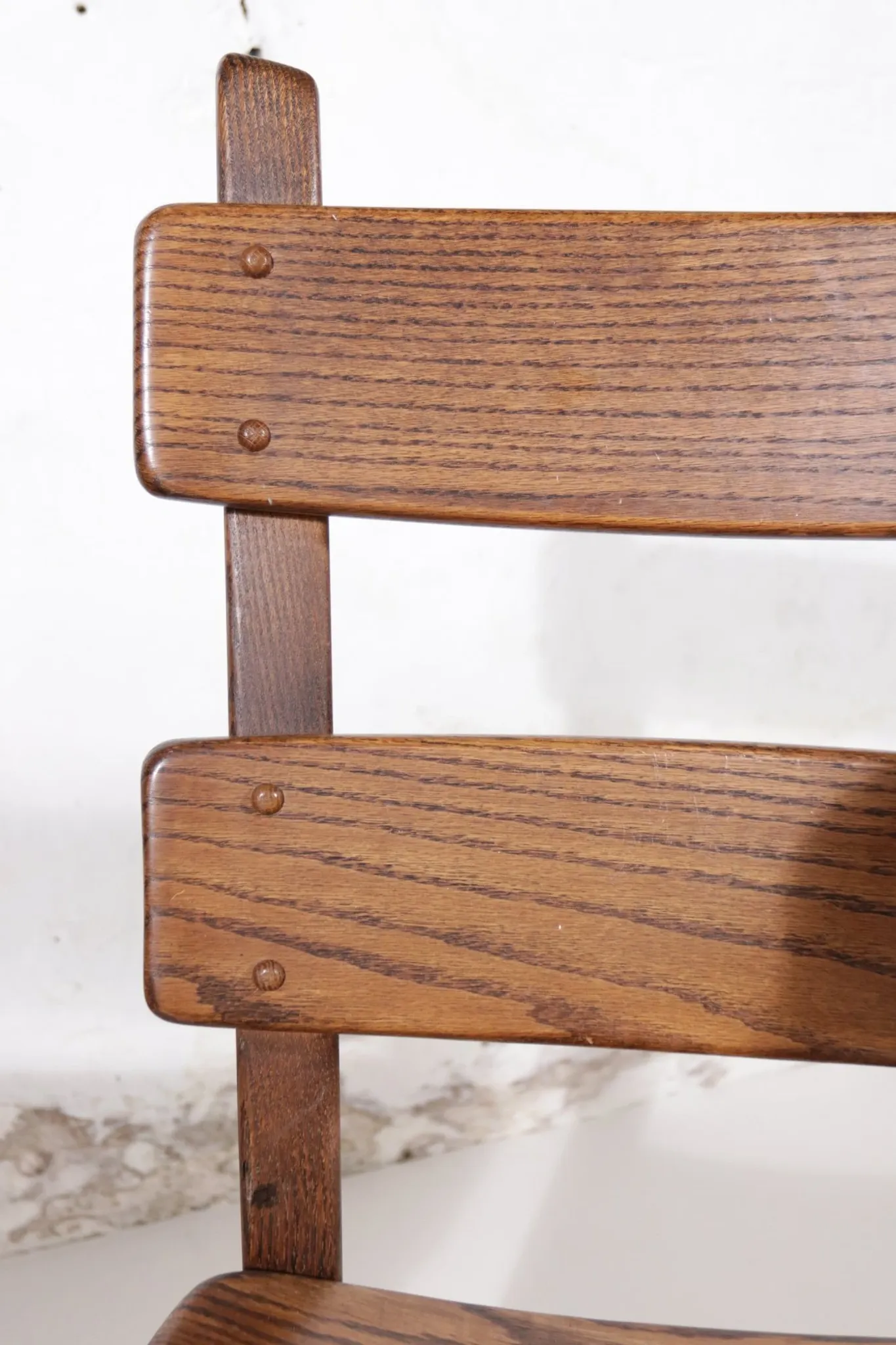 Set of 4 brutalist oak ladderback dining chairs – Netherlands, 1970s