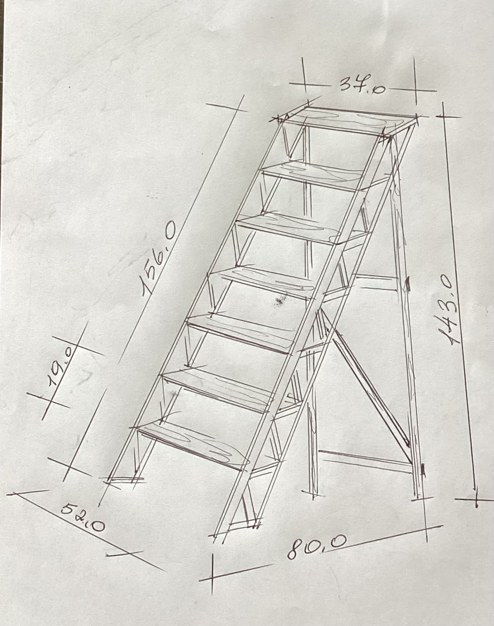 Wooden painter's stepladder in the middle of XX century foldable