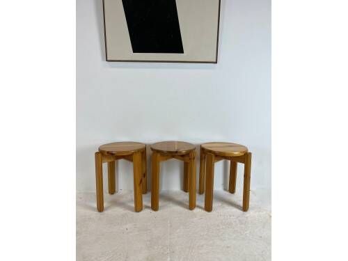 Set of three solid pine stools, 1970s.