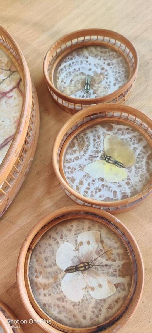 Plateau de service rotin vintage