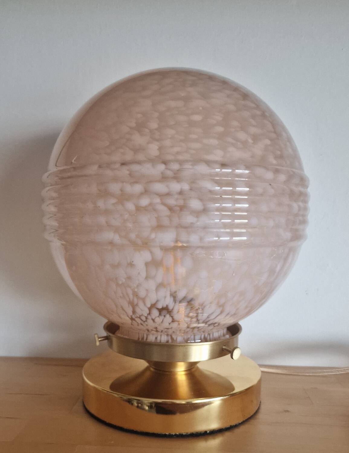 Pink Clichy glass globe in touch lamp