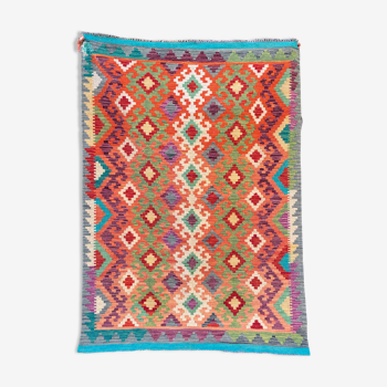 Tapis kilim afghan multicolore motifs traditionnels fait main en laine