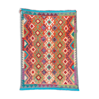 Tapis kilim afghan multicolore motifs traditionnels fait main en laine