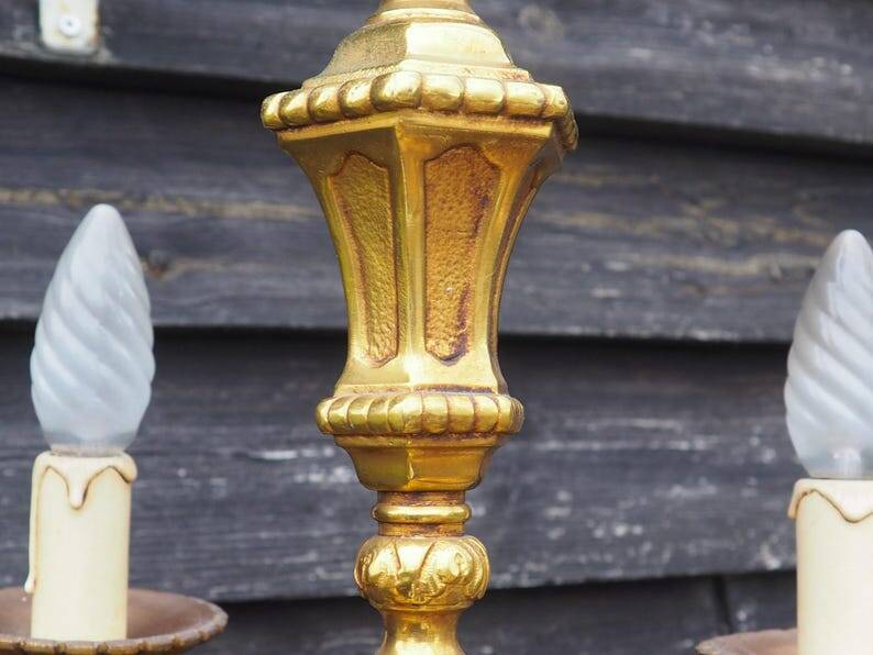 French Bronze 4-Branch Chandelier: Vintage Decorative Pendant Light