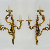 Pair of bronze sconces acanthus leaves with 3 fires Louis XV style