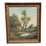 Henri catrou xixeme : huile sur toile paysage lacustre ép. napoléon iii (b)