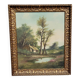 Henri catrou 19th century: oil on canvas lake landscape, napoleon iii period (b)