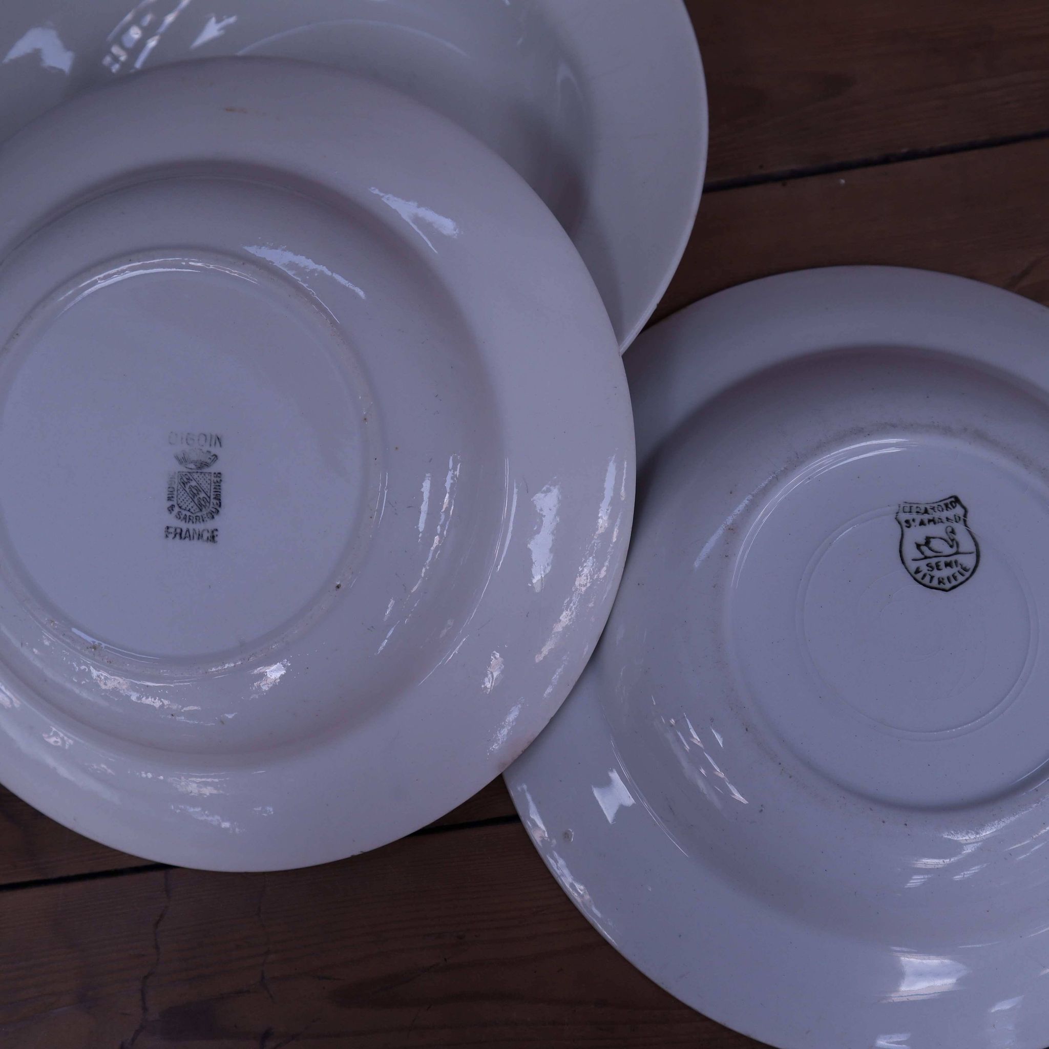 6 White Soup Plates, Digoin and St Amand Porcelain